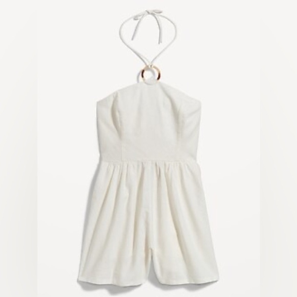 Old Navy women's white linen blend O ring halter summer beach romper in size XXL
